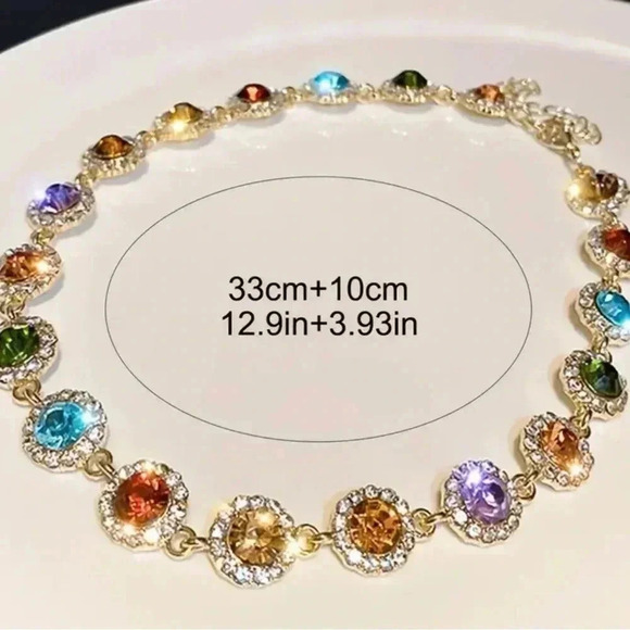 Stylish cororful rhinestones necklace gold plated - Picture 3 of 3